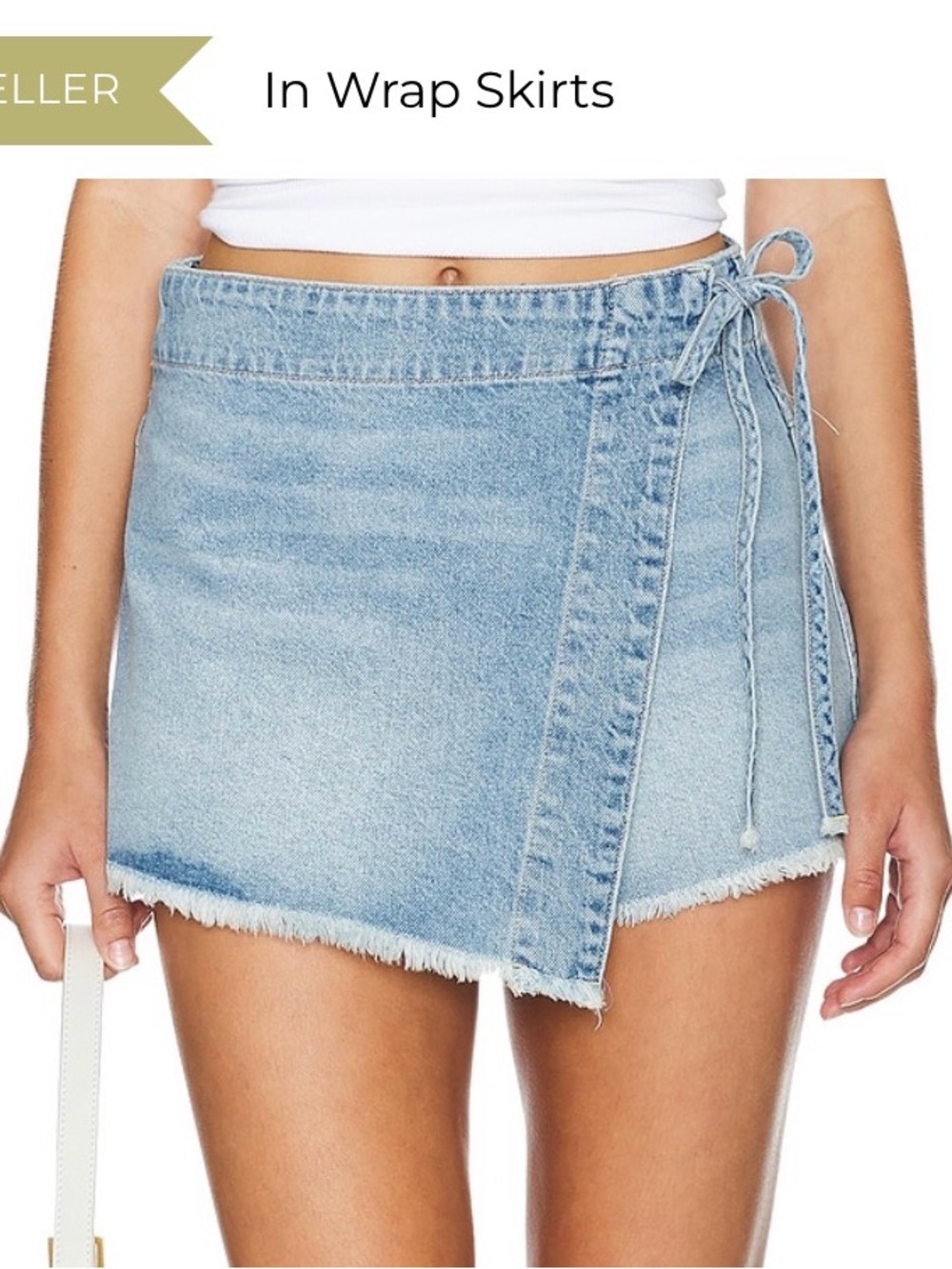 We The Free Emmy Light Wash Denim Wrap Mini Skirt